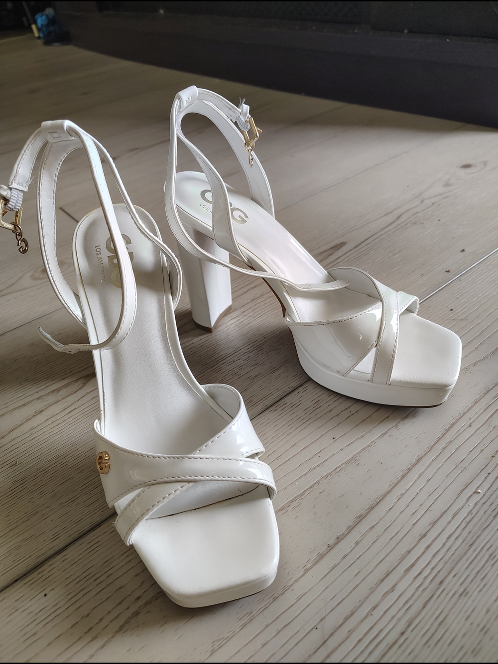 GBG White Patent Platform Block Heels Size 7.5